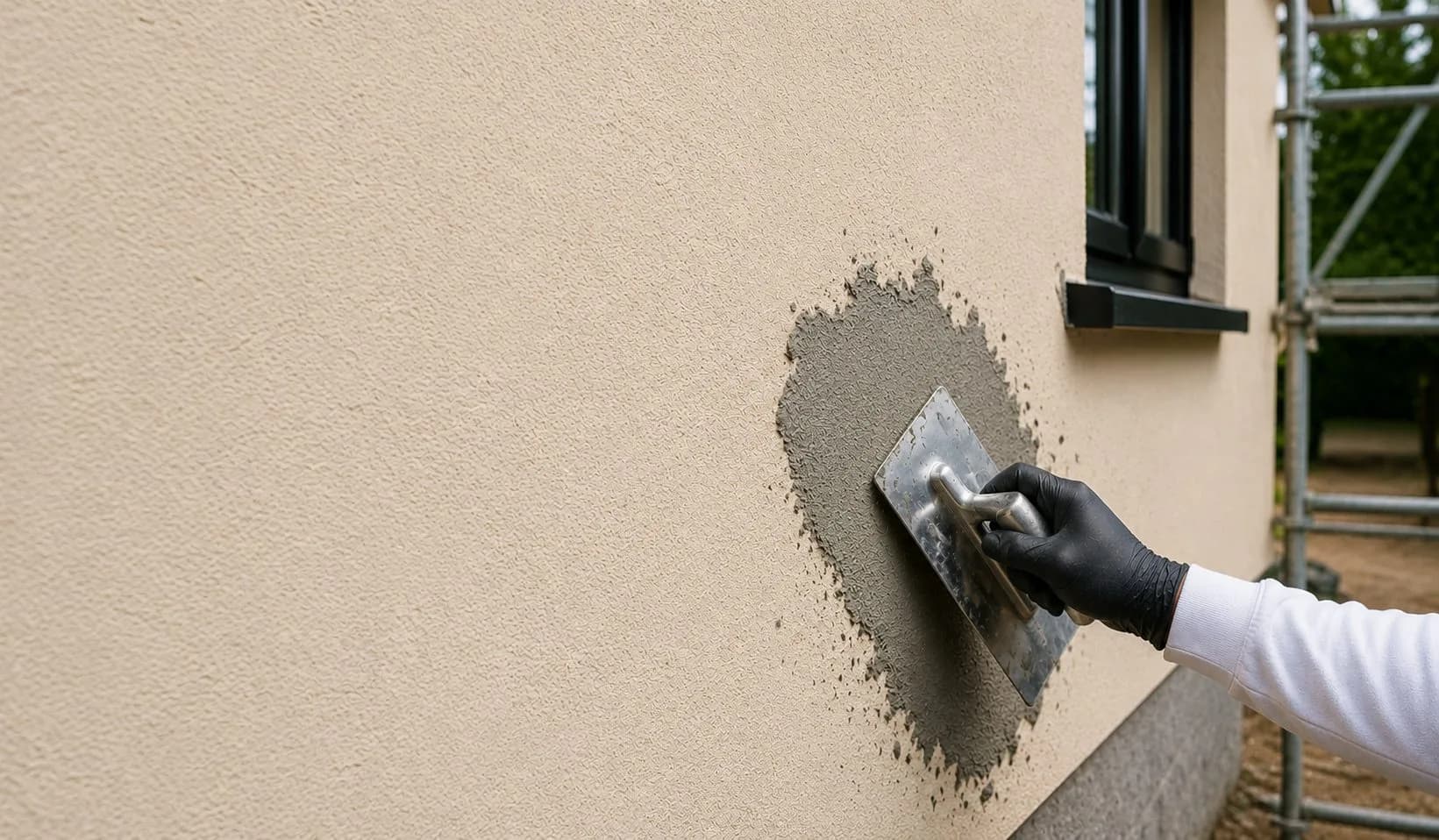 Render repair completed on a Yorkshire home — seamless patch blending with existing